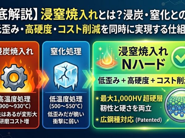 浸窒焼入れとは？浸炭・窒化との違いと、低歪み・高硬度・コスト削減を同時に実現する仕組みを解説 | 熱処理技術ナビ
